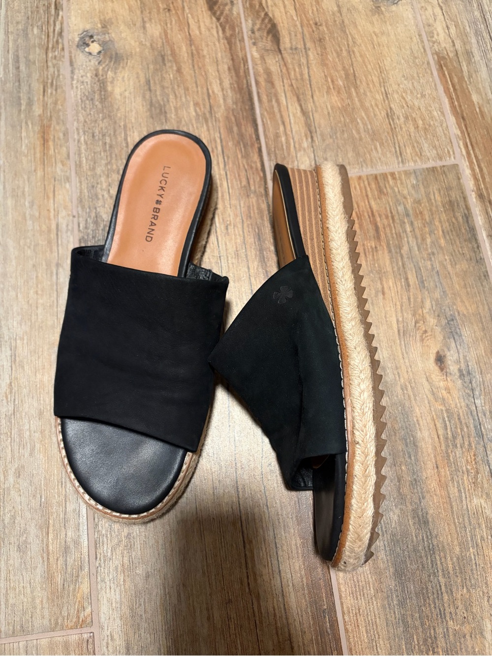 Lucky Brand Black Slide Mules with Espadrille Platform